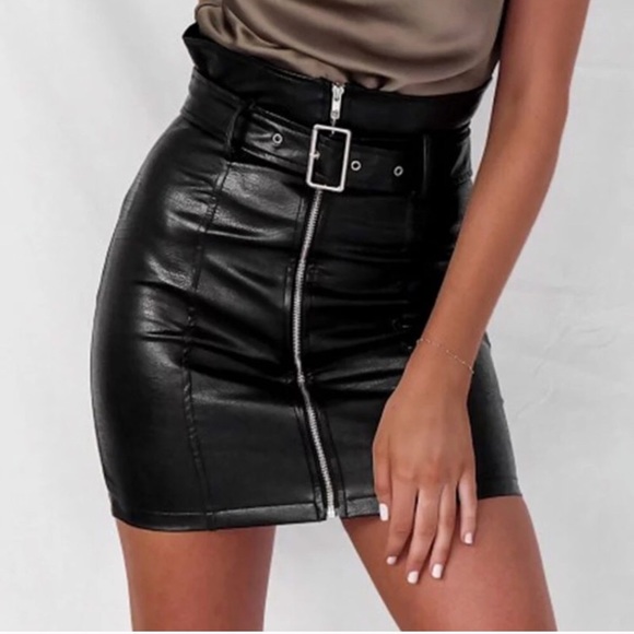 Dresses & Skirts - SOLD OUT CLEARANCE Black Vegan Faux Leather Zipper Mini Skirt
